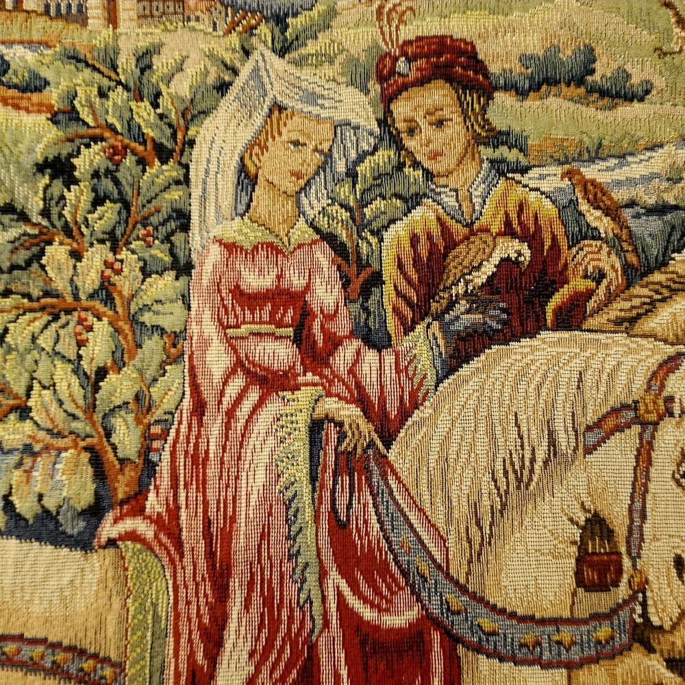 Vintage French Tapestry Victorian  French Love Scene Point D' Halluin 4.8 X 3ft - Picture 3 of 8